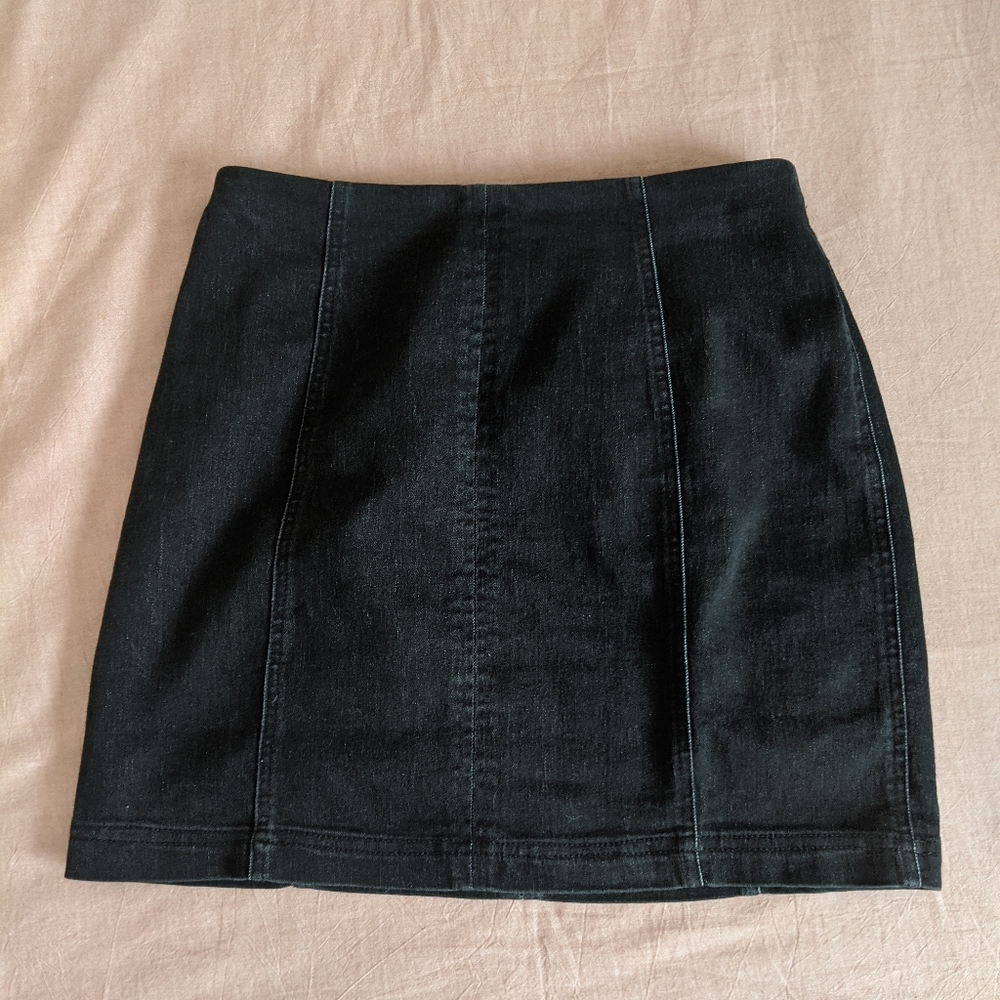 Mini black denim skirt